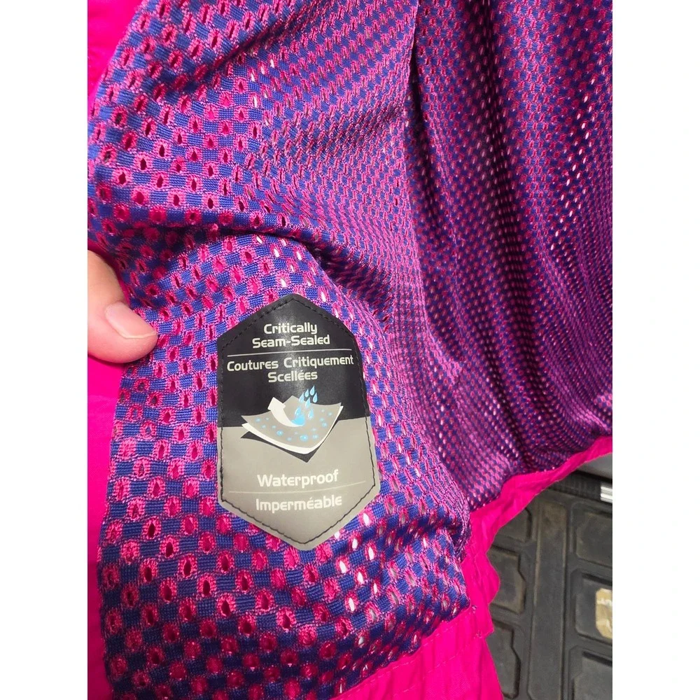 Columbia Youth Girls Pink Purple Hooded Rain Jacket Windbreaker Size 14/16 L